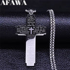 Christian Bible Cross Chain Necklace Stainless Steel Big Pendant Necklace Men'S Religious Prayer Jewelry Corrente Masculina