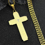 Christian Bible Cross Chain Necklace Stainless Steel Big Pendant Necklace Men'S Religious Prayer Jewelry Corrente Masculina