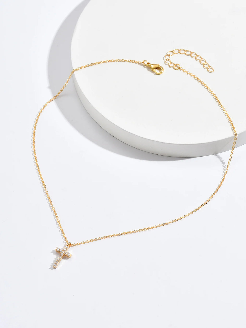 Gold Cross Necklace with Zircon – Long Chain Jewelry for Women