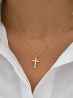 Gold Cross Necklace with Zircon – Long Chain Jewelry for Women