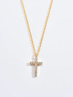 Gold Cross Necklace with Zircon – Long Chain Jewelry for Women