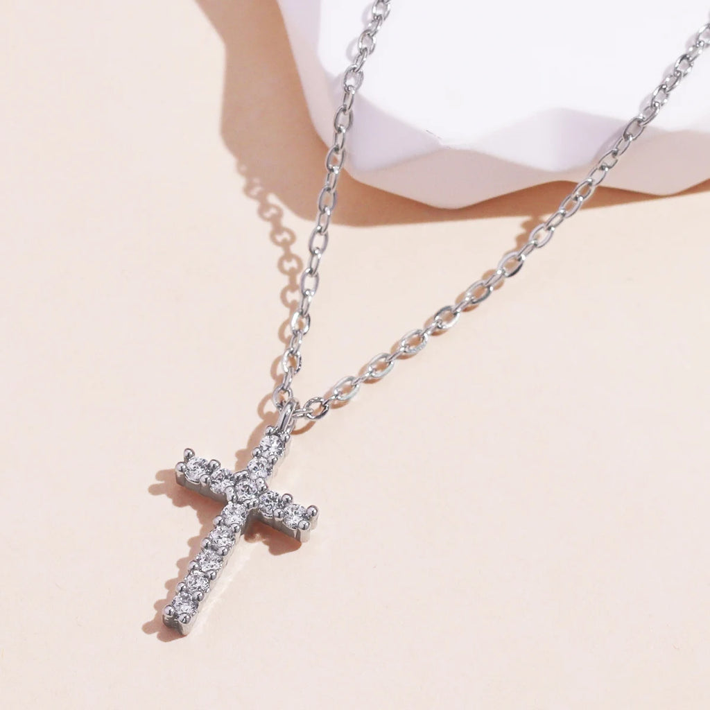 Gold Cross Necklace with Zircon – Long Chain Jewelry for Women