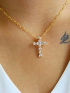 Gold Cross Necklace with Zircon – Long Chain Jewelry for Women