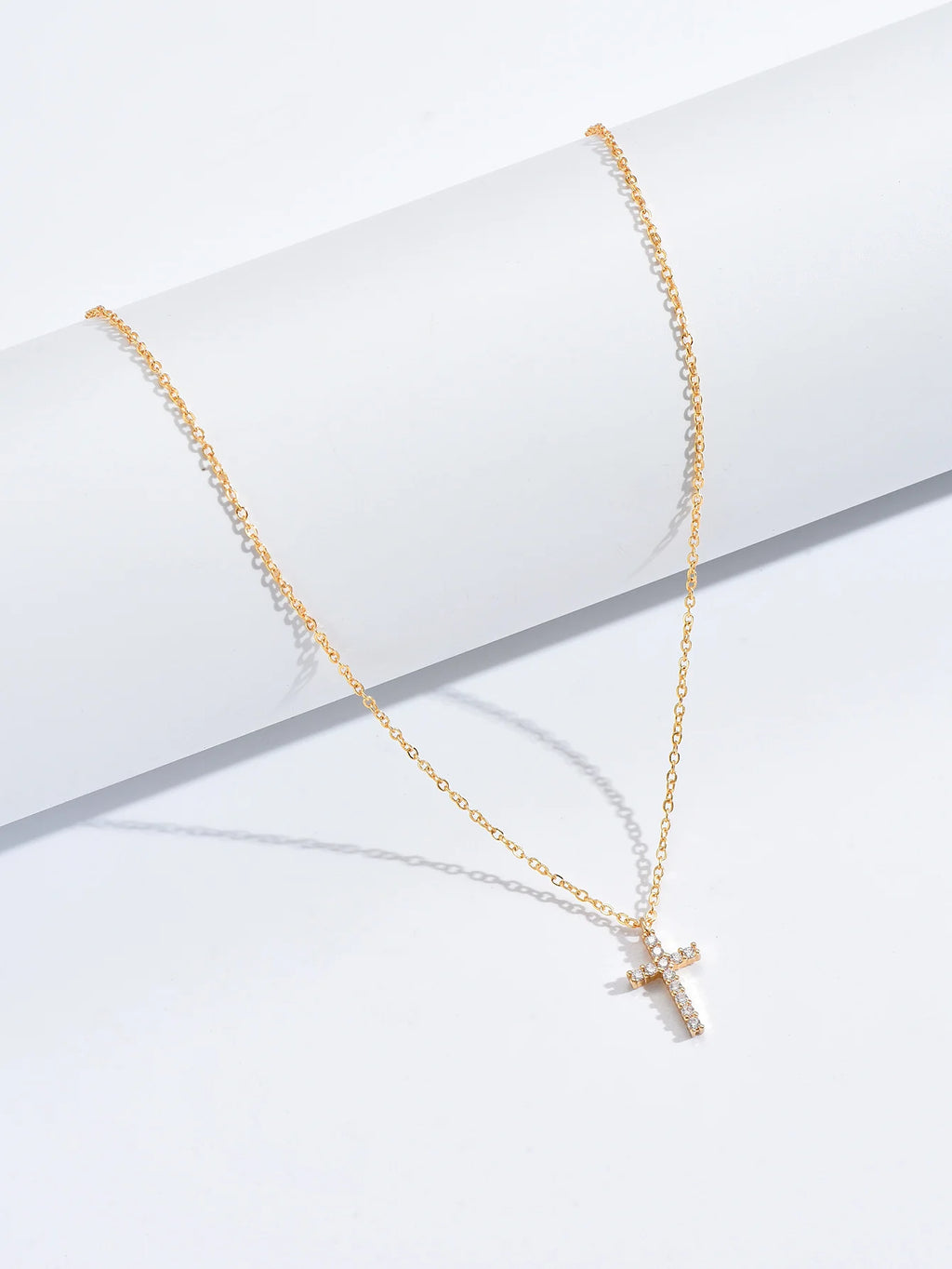Gold Cross Necklace with Zircon – Long Chain Jewelry for Women