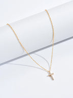 Gold Cross Necklace with Zircon – Long Chain Jewelry for Women