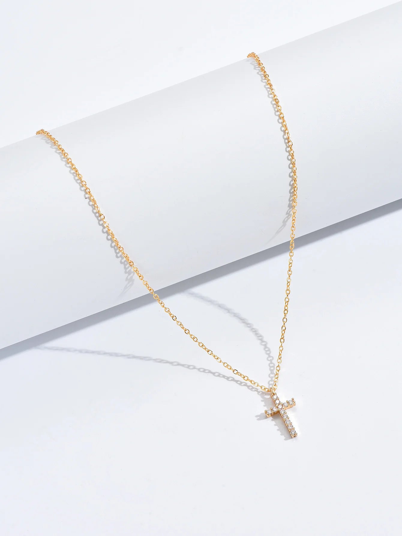 Gold Cross Necklace with Zircon – Long Chain Jewelry for Women
