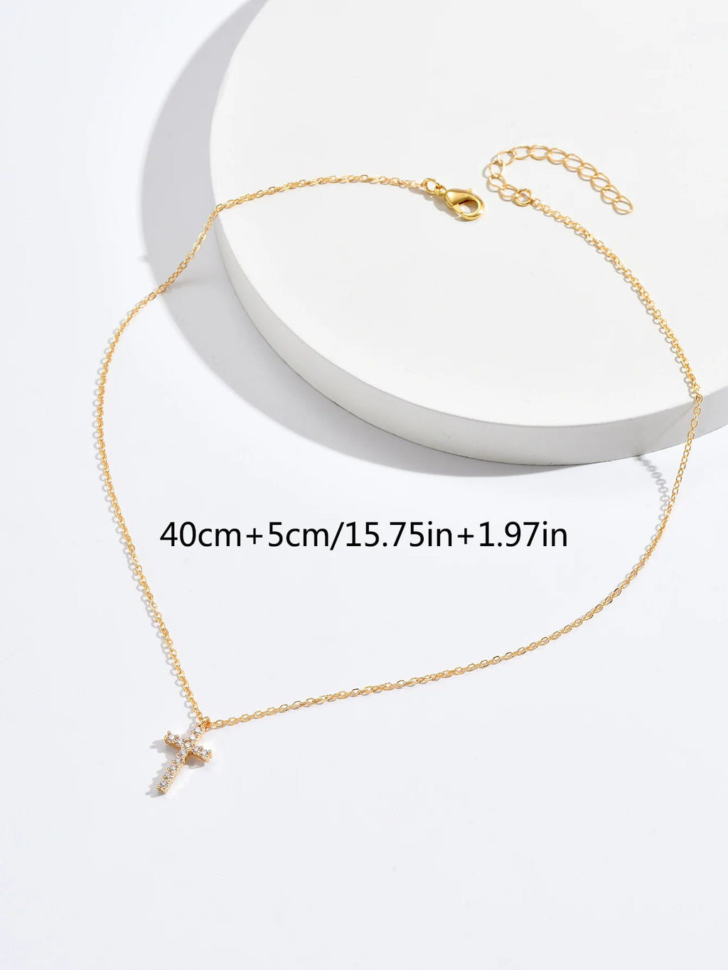 Gold Cross Necklace with Zircon – Long Chain Jewelry for Women