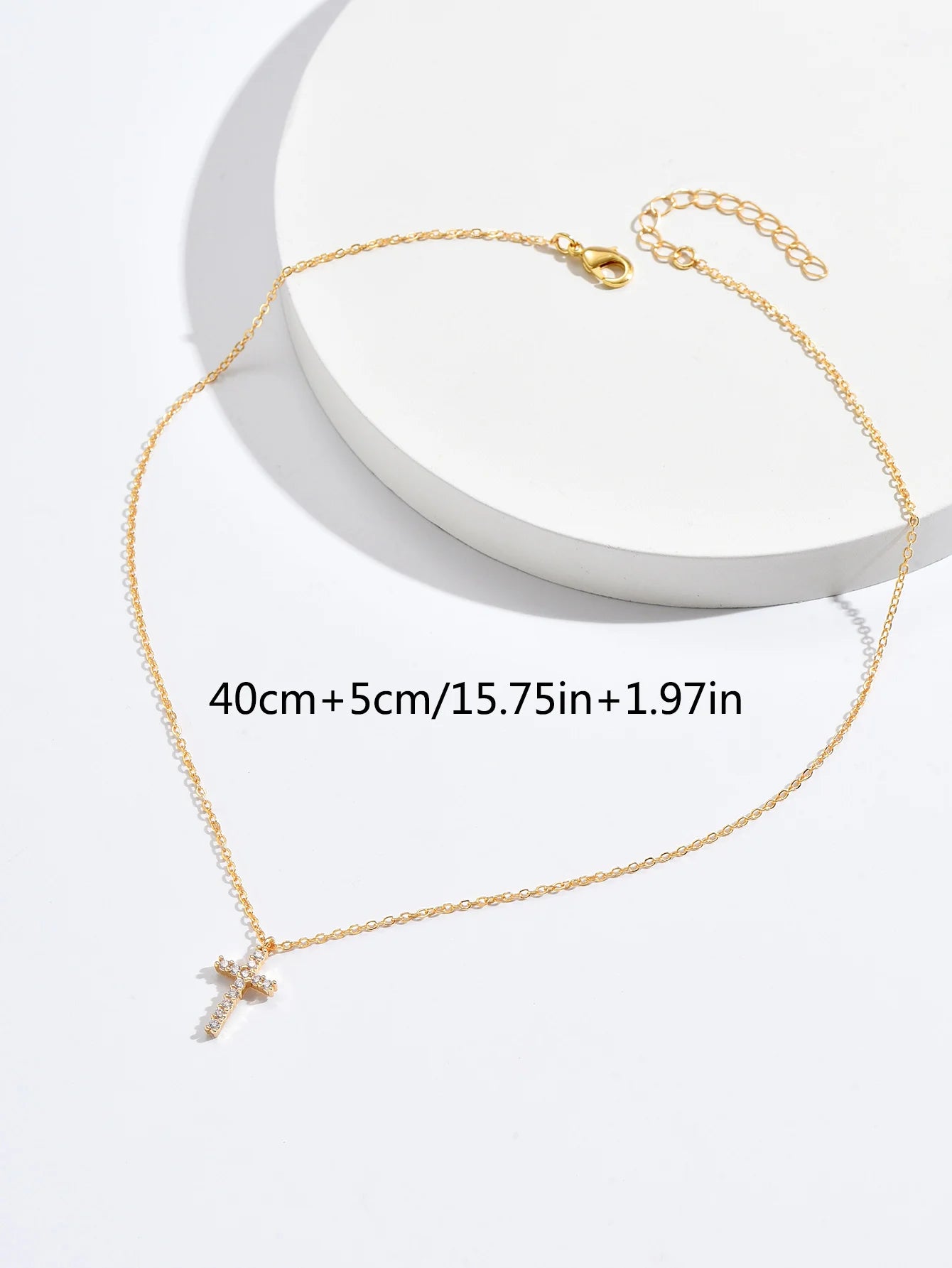 Gold Cross Necklace with Zircon – Long Chain Jewelry for Women